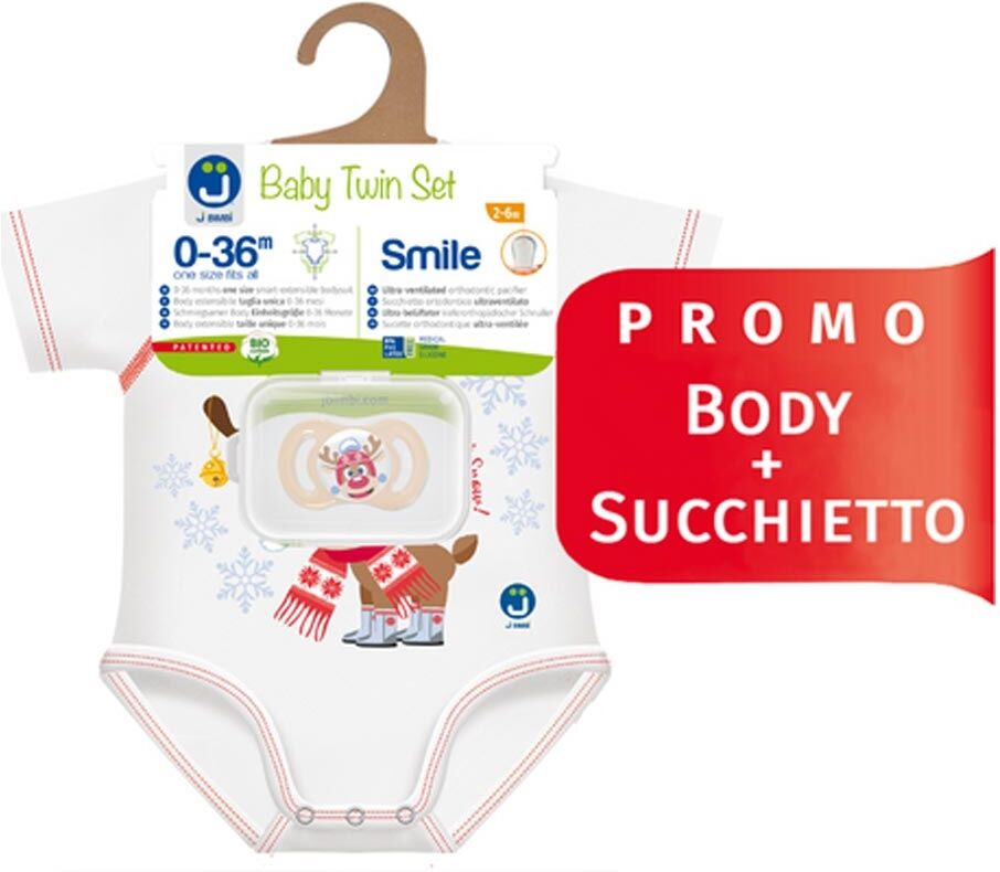 J Bimbi Baby Twin Set Renna Body Neonato 0-36 Mesi + Succhietto 2-6mesi