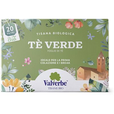 Valverbe Tè Verde Bio - Infuso di tè verde antiossidante e depurativo, 20 filtri da 30 g Valverbe Tè Verde Bio - Infuso di tè verde antiossidante e depurativo, 20 filtri da 30 g