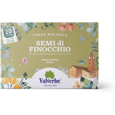 Valverbe Semi di finocchio bio Infuso digestivo e drenante per il meteorismo, 20 bustine Valverbe Semi di finocchio bio Infuso digestivo e drenante per il meteorismo, 20 bustine