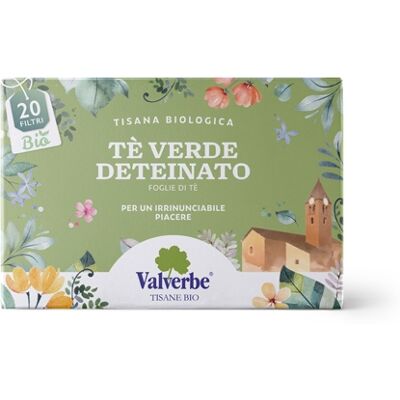 Valverbe Tè verde deteinato bio Infuso antiossidante e tonificante, 20 bustine Valverbe Tè verde deteinato bio Infuso antiossidante e tonificante, 20 bustine