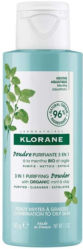 Klorane Menta Acquatica - Polvere Purificante Opacizzante Anti-Inquinamento, 50g