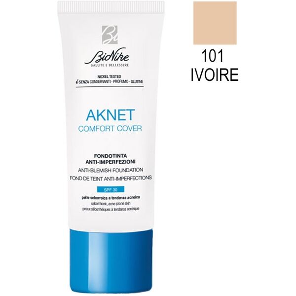 bionike aknet - comfort cover fondotinta anti-imperfezioni n. 101 ivoire, 30ml