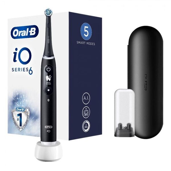 oral-b io - 6 spazzolino elettrico ricaricabile nero lava con custodia viaggio