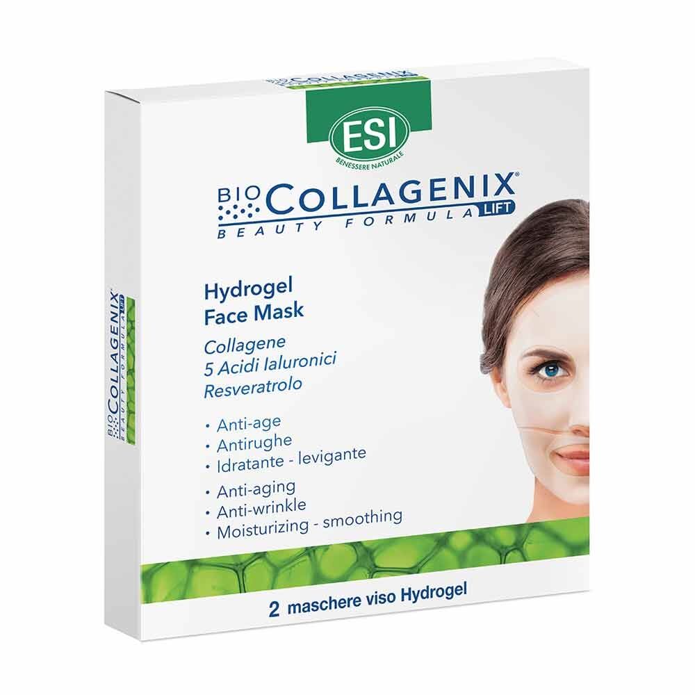 esi biocollagenix - hydrogel face mask idratante levigante e anti age, 2 pezzi