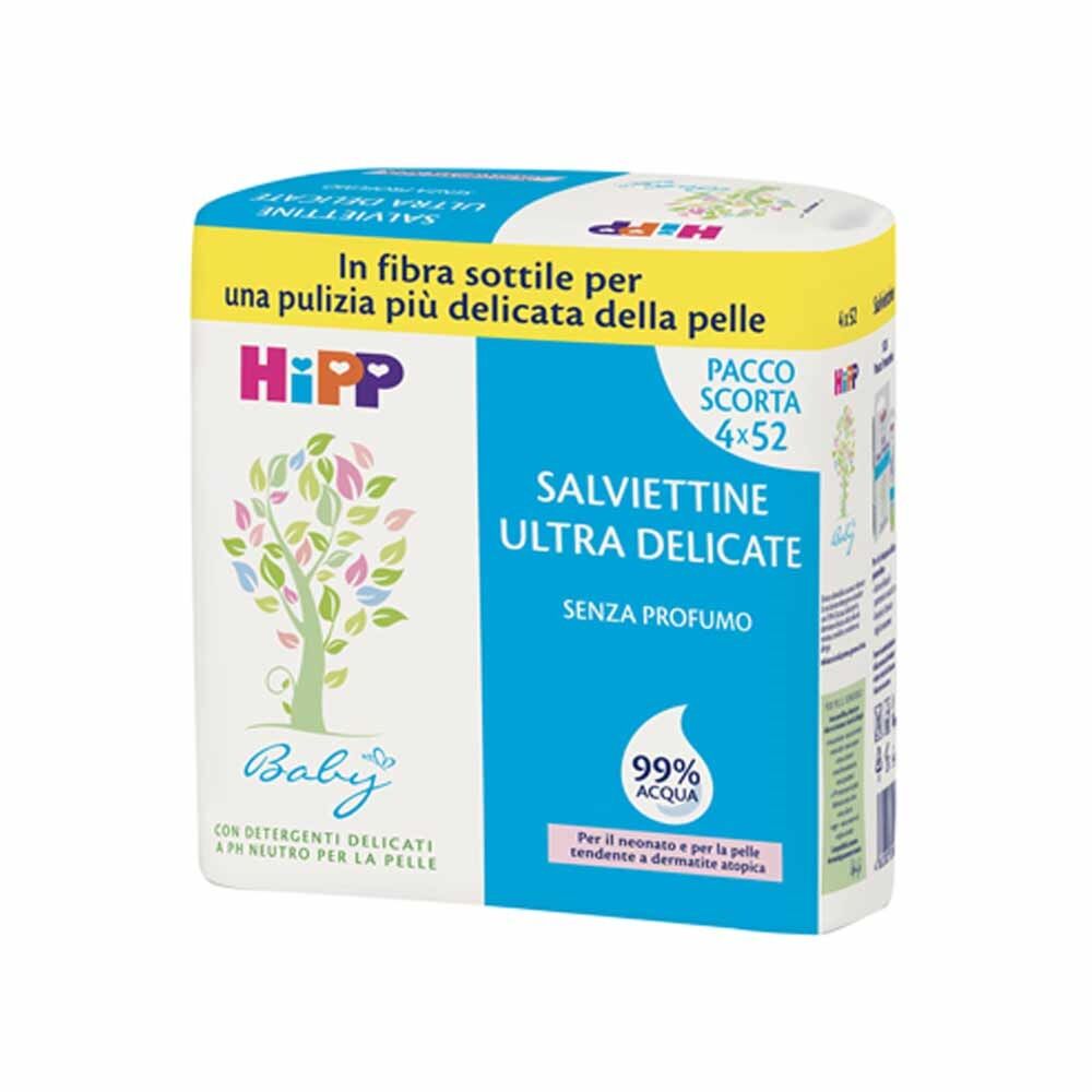 HiPP Salviette Ultra Delicate 99% Acqua Multipack, 4 x 52 Salviettine