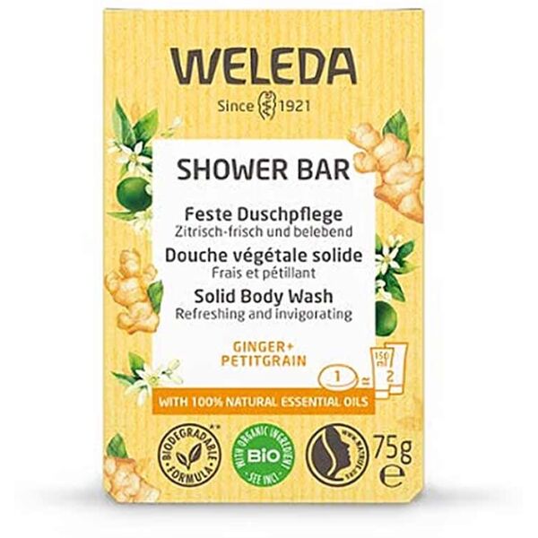 weleda bagno doccia solido zenzero + petitgrain rinfrescante e tonificante, 75g