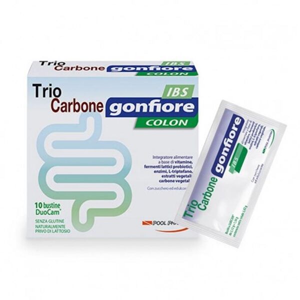 pool pharma trio carbone gonfiore ibs colon integratore intestino, 10 bustine