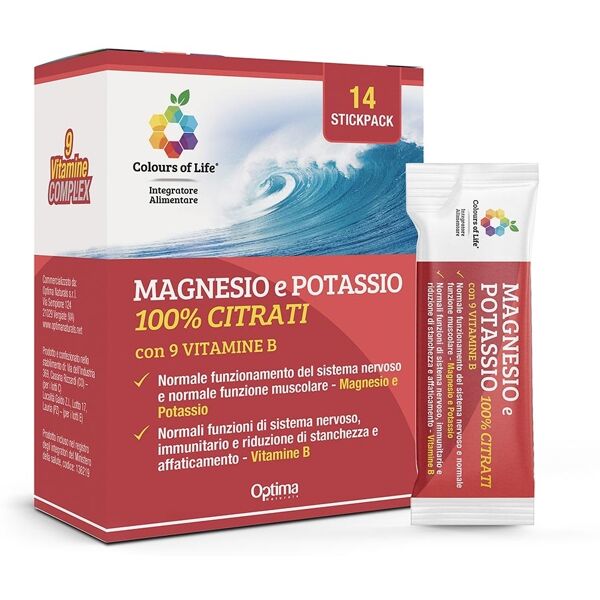 optima naturals colours of life - magnesio e potassio citrati vit. b, 14 stick