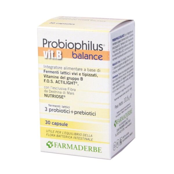 farmaderbe probiophilus vit. b balance integratore alimentare, 30 capsule