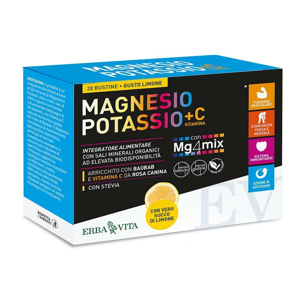 Erba Vita Energia e Memoria - Magnesio Potassio + Vitamina C Limone, 20 Bustine