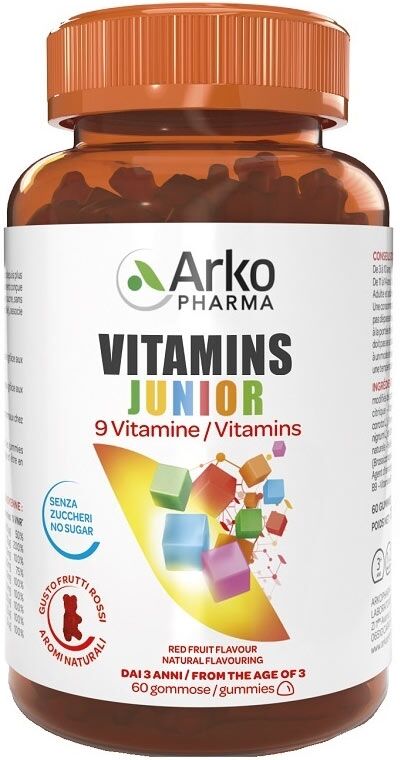 ArkoPharma Vitamins Junior 9 Vitamine Gusto Frutti Rossi, 60 Caramelle Gommose