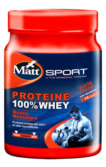 Matt Sport - Integratore di Proteine 100% Whey gusto Cacao, 450g