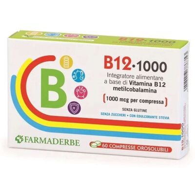 Farmaderbe B12 1000 Integratore Alimentare, 60 compresse orosolubili Farmaderbe B12 1000 Integratore Alimentare, 60 compresse orosolubili