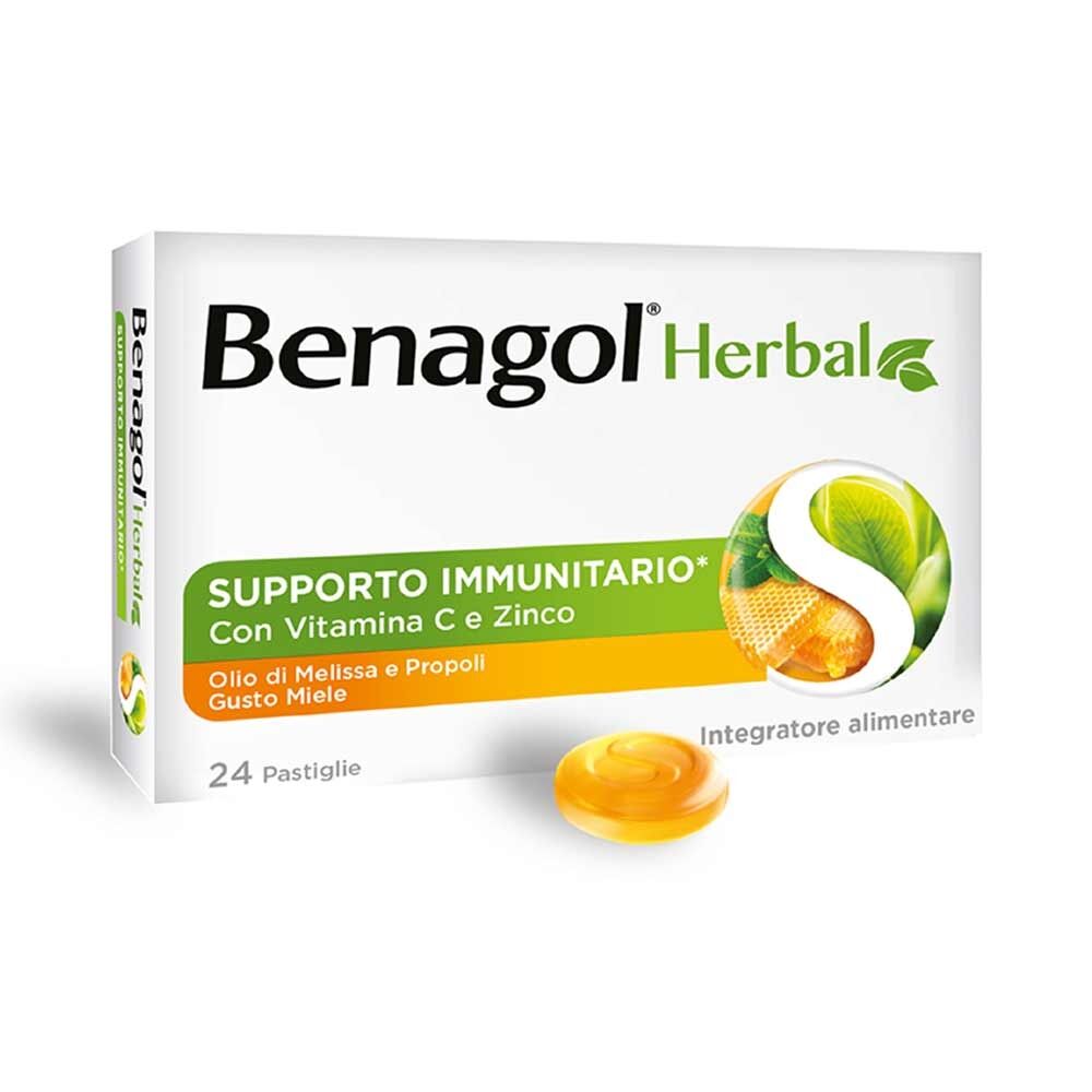 Benagol Herbal - Supporto Immunitario con Vitamina C Gusto Miele, 24 Pastiglie