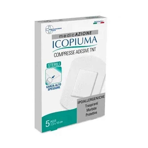 icopiuma compresse adesive tnt sterili garza alto spessore 7,5 x 10 cm 5 pezzi