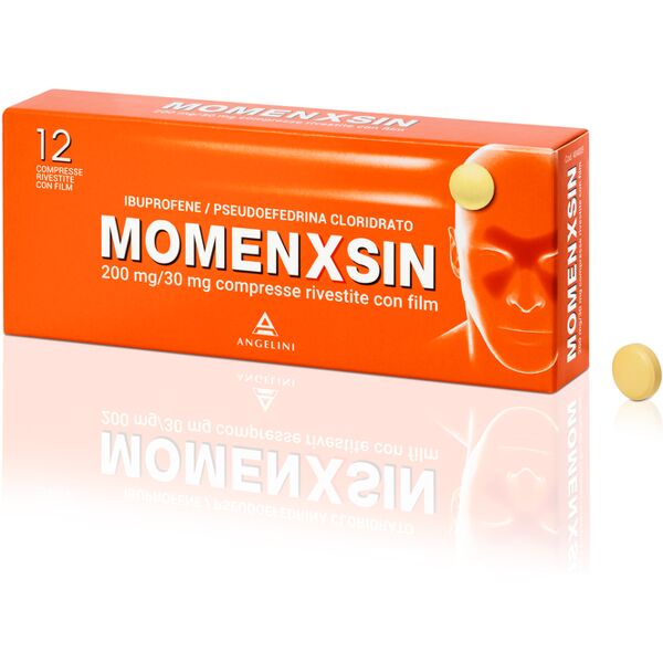 angelini pharma momenxsin 200mg/30mg ibuprofene/pseudoefedrina cloridrato trattamento sintomatico rinosinusite, 12 compresse rivestite con film