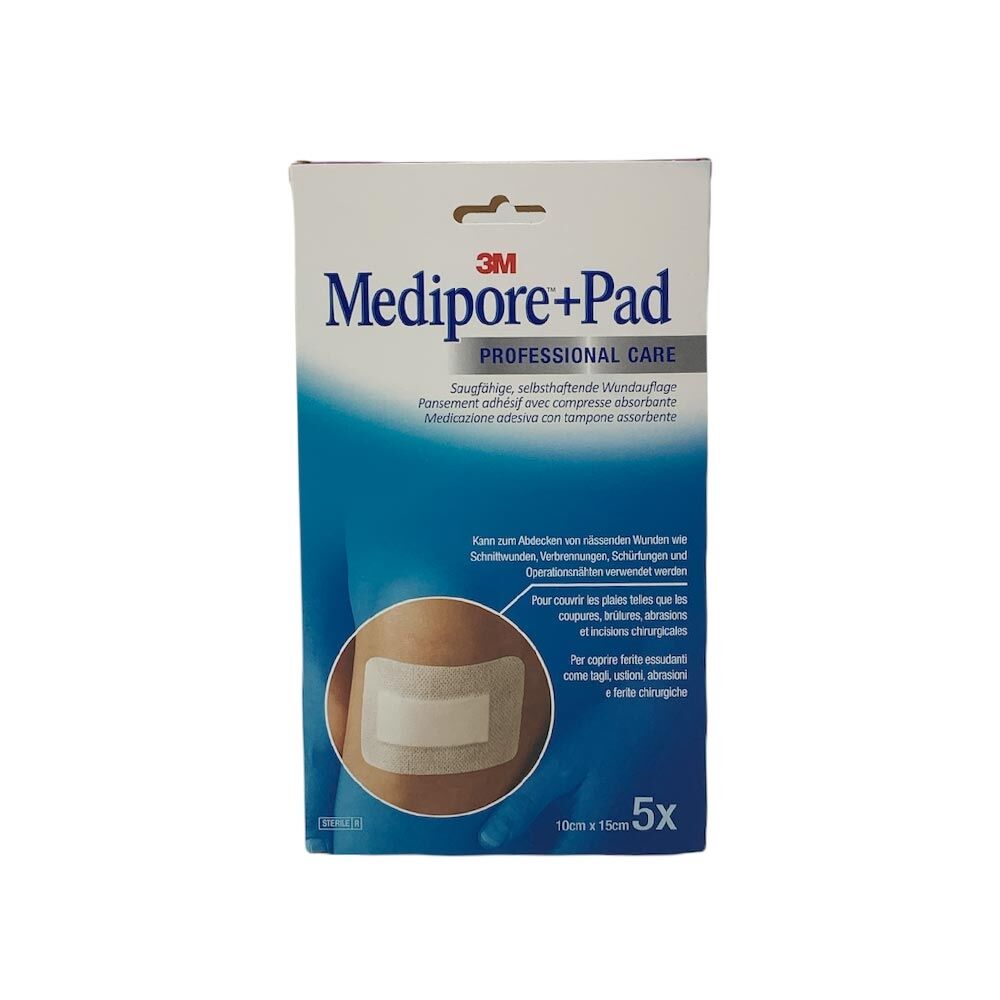 3m medipore+pad medicazione adesiva con tampone assorbente 10 x 15cm, 5pezzi