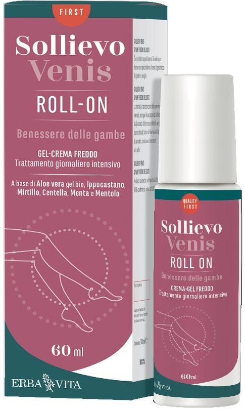 Erba Vita Sollievo Venis - Roll On Freddo per il Benessere delle Gambe, 60ml