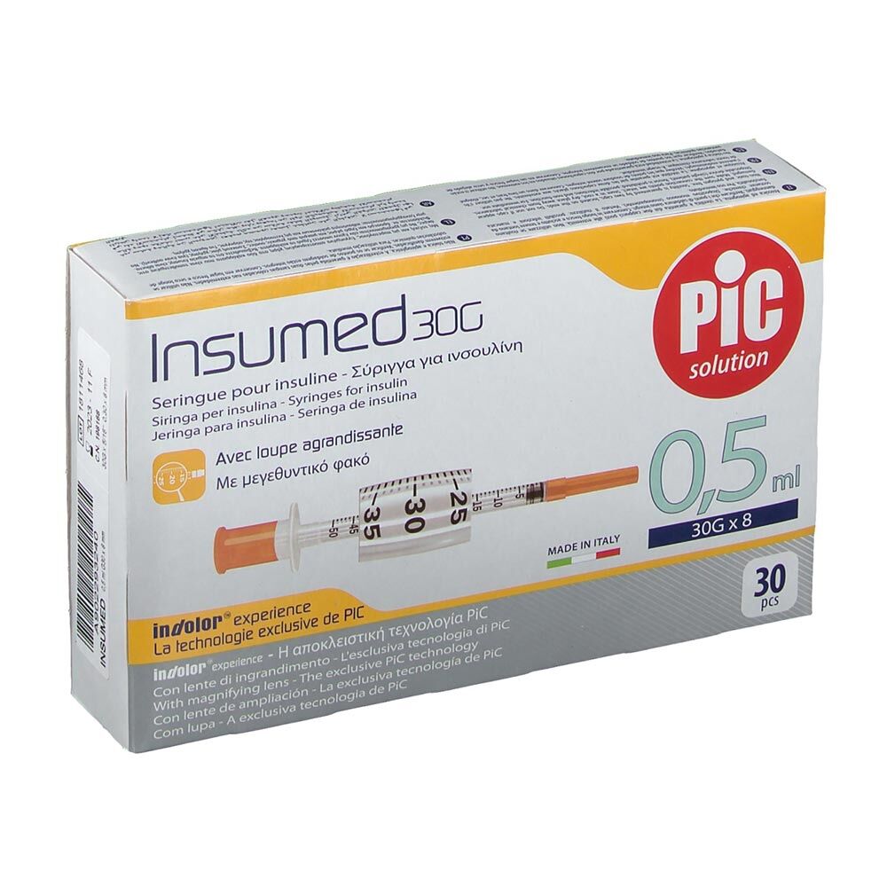 Pic Insumed - Siringa Per Insulina 0.5 ml Ago G30 x 8mm, 30 Pezzi