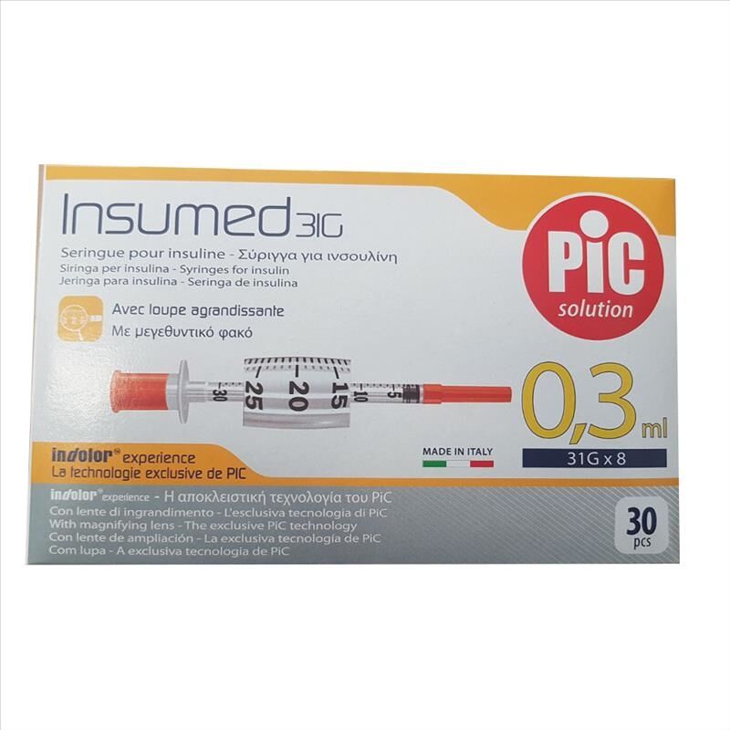 Pic Insumed - Siringa Per Insulina 0.3 ml Ago G31 x 8mm, 30 Pezzi