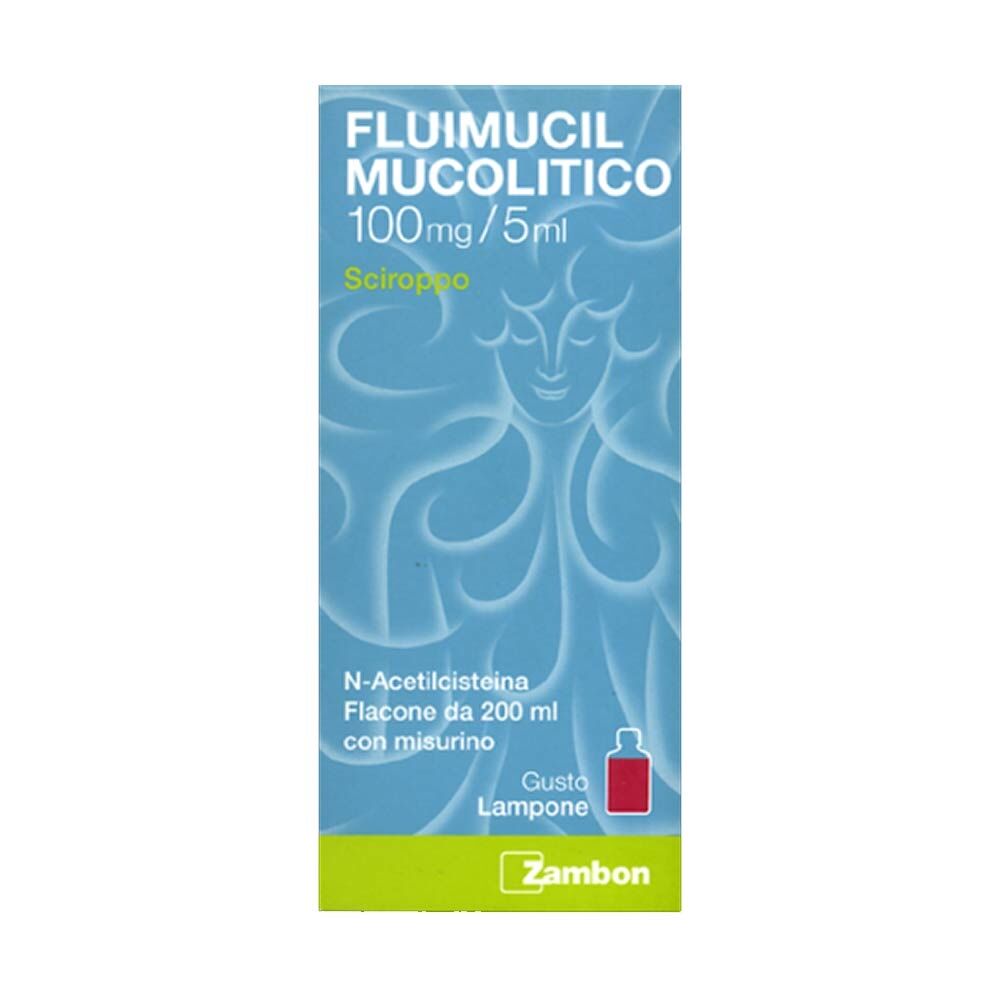 Zambon Fluimucil Mucol Sciroppo 100mg/5ml Aroma Lampone Affezioni Respiratorie con Ipersecrezione, 200ml