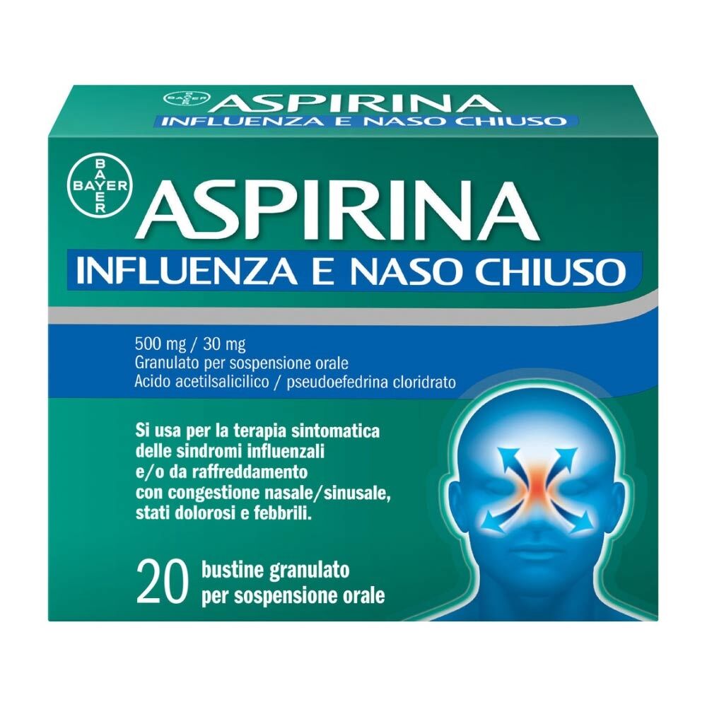 Bayer Aspirina Influenza E Naso C Chiuso Antidolorifico Decongestionante contro Sintomi Influenzali, 20 Buste