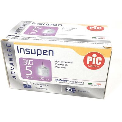 Pic Insupen Advanced Ago Penna Insulina Misura 31G 5mm, 100 Pezzi Pic Insupen Advanced Ago Penna Insulina Misura 31G 5mm, 100 Pezzi