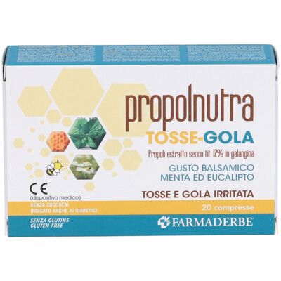 Farmaderbe PropolNutra Tosse Gola Dispositivo medico gusto menta ed eucalipto, 20 compresse masticabili Farmaderbe PropolNutra Tosse Gola Dispositivo medico gusto menta ed eucalipto, 20 compresse masticabili