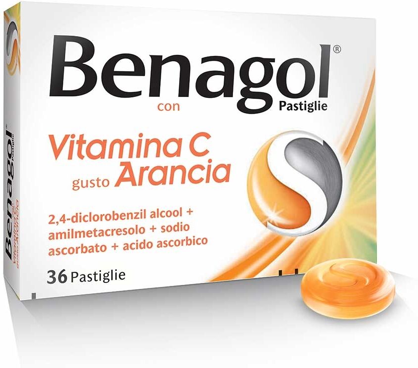 RB Reckitt Benckiser Benagol Vit C con Vitamina C Gusto Arancia Antisettico del Cavo Orale, 36 Pastiglie