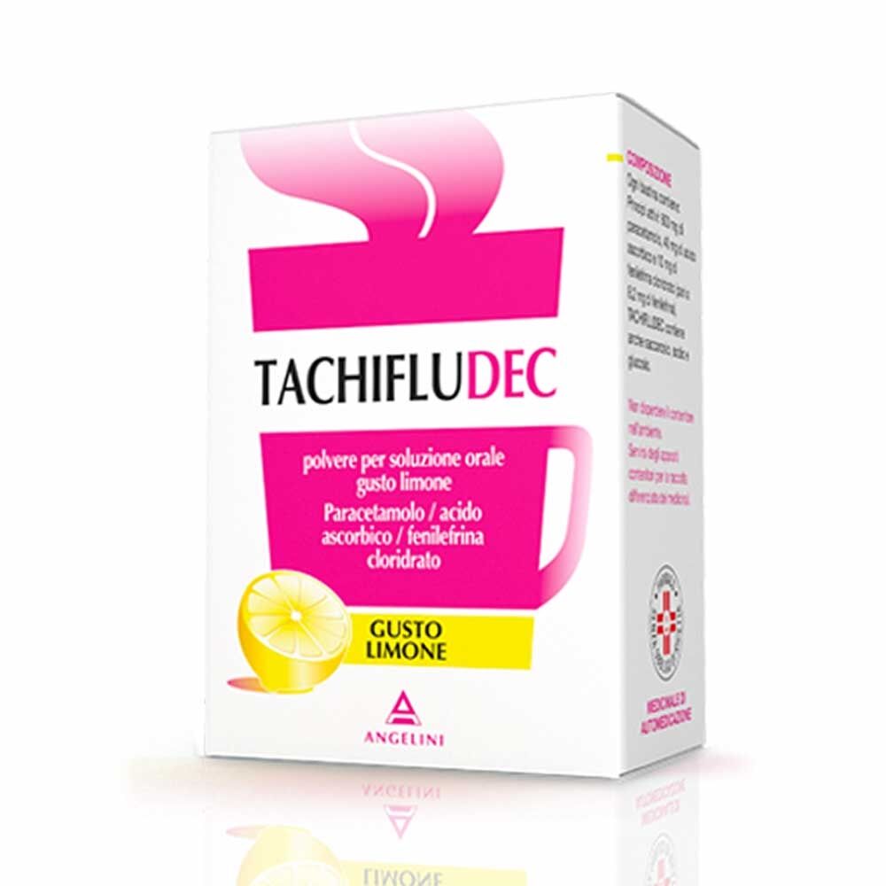 Angelini Tachifludec Polvere per Soluzione Orale per Influenza Raffreddore e Decongestionante Gusto Limone, 10 Bustine