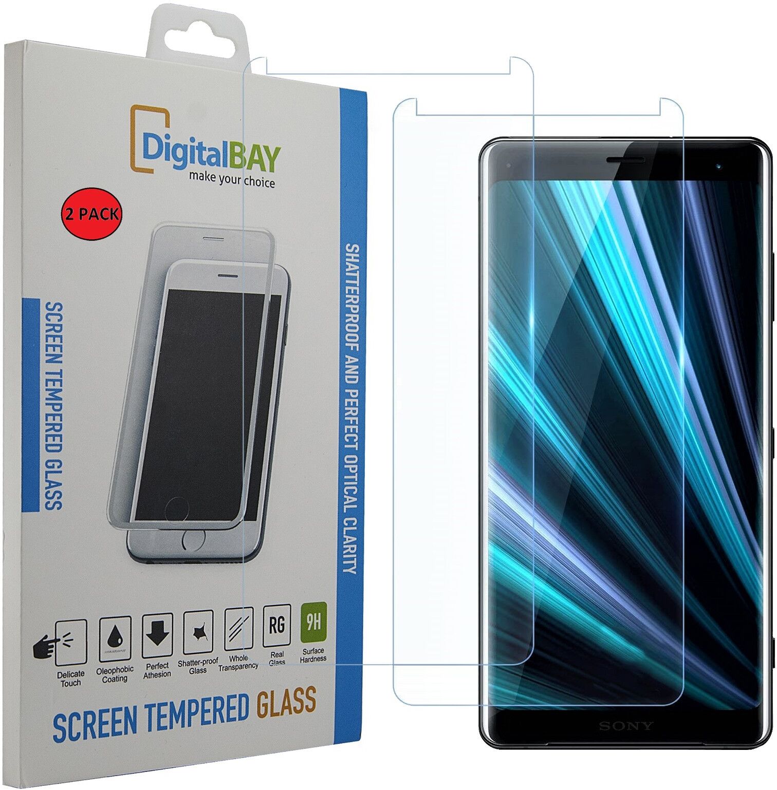 DIGITAL BAY 2X 6,22 Protettiva Display Vetro Temperato Trasparente Per Sony Xperia XZ3