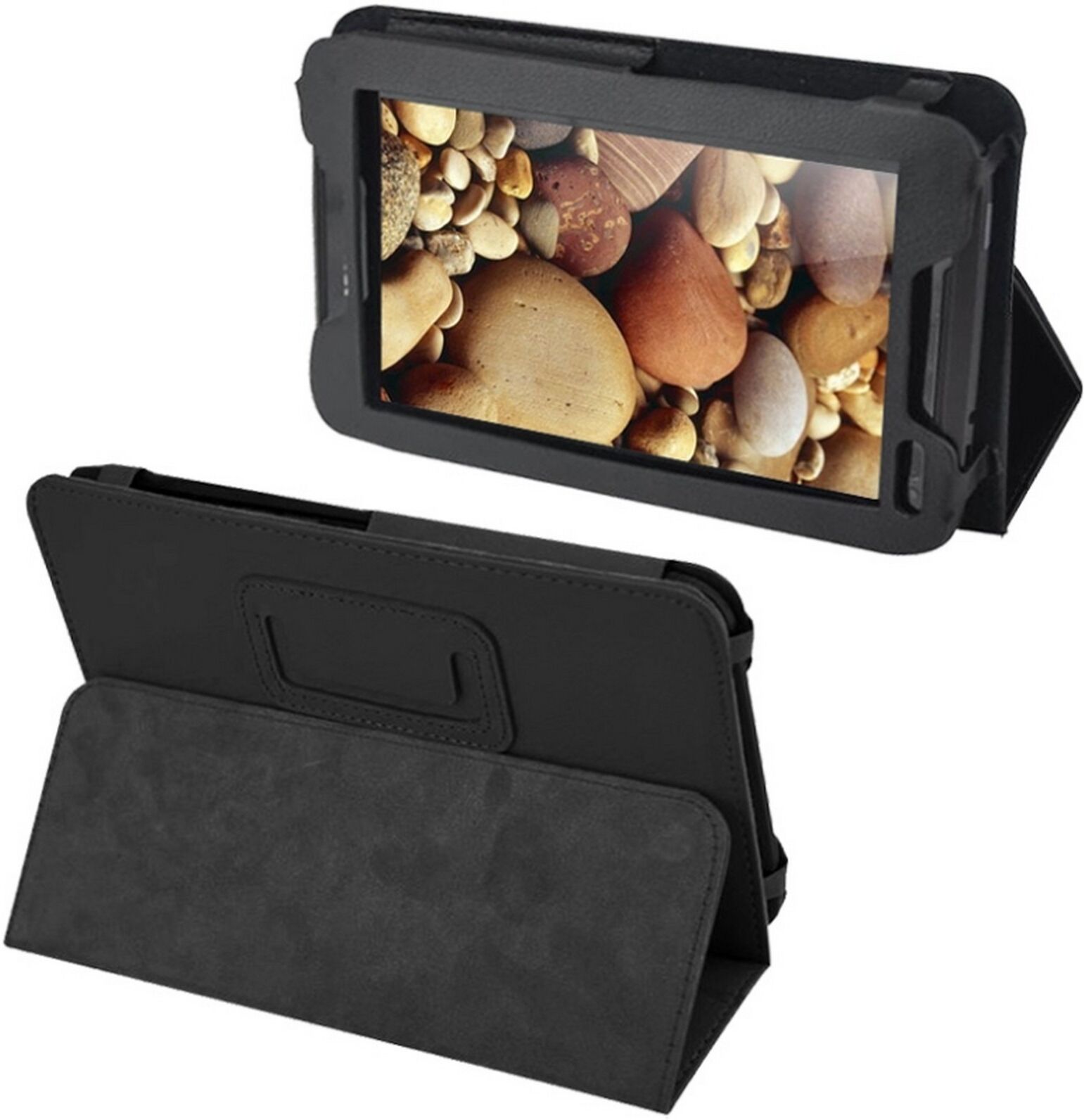 DIGITAL BAY CUSTODIA COVER LITCHI TEXTURE con HOLDER NERO PER TABLET LENOVO A1000