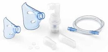 air liquide medical syst. srl soffio cube kit accessori ricambio con ampolla, boccaglio efocella nasale, maschera pediatrica e adulti, tubello e filtri di ricambio e borsa porta accessori