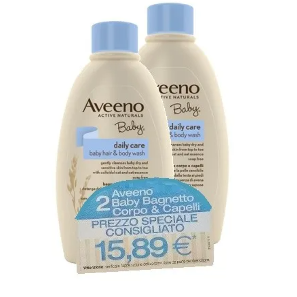 johnson & johnson bagnetto corpo - capelli aveeno baby 2x250ml