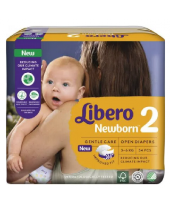 essity (lib,temp) libero newborn pannolino per bambino taglia 2 3 6 34 pezzi