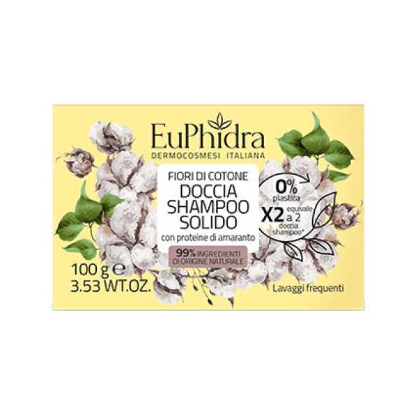 zeta farmaceutici spa doccia shampoo solido fiori di cotone euphidra 100g