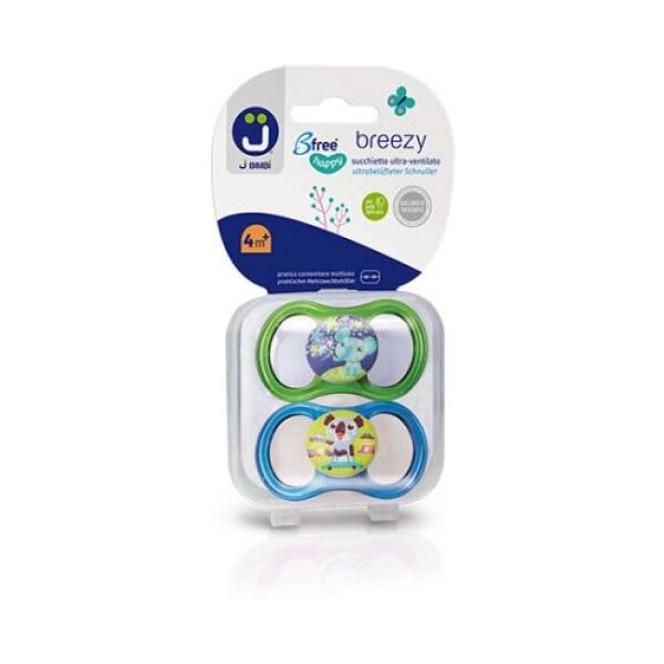 colpharma srl j bimbi b free breezy happy mini 0 6m 2 succhietti in silicone trasparente/blu