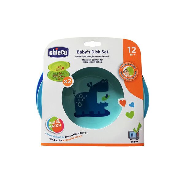 chicco set piatti azzurro verde 12m+