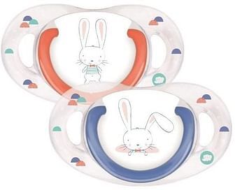 dorel italia spa bebe confort succhietto in silicone 0/6 mesi sweet bunny blu/rosso 2 pezzi