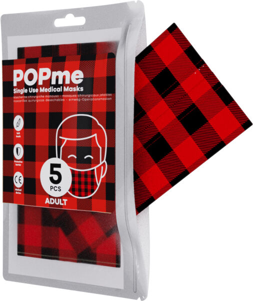 L10 Srl Popme Mascherina Chirurgica Tartan Rosso 5 Pezzi