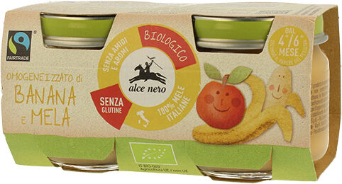 alce nero spa baby food bio omogeneizzato banana e mela 2 x 80 g