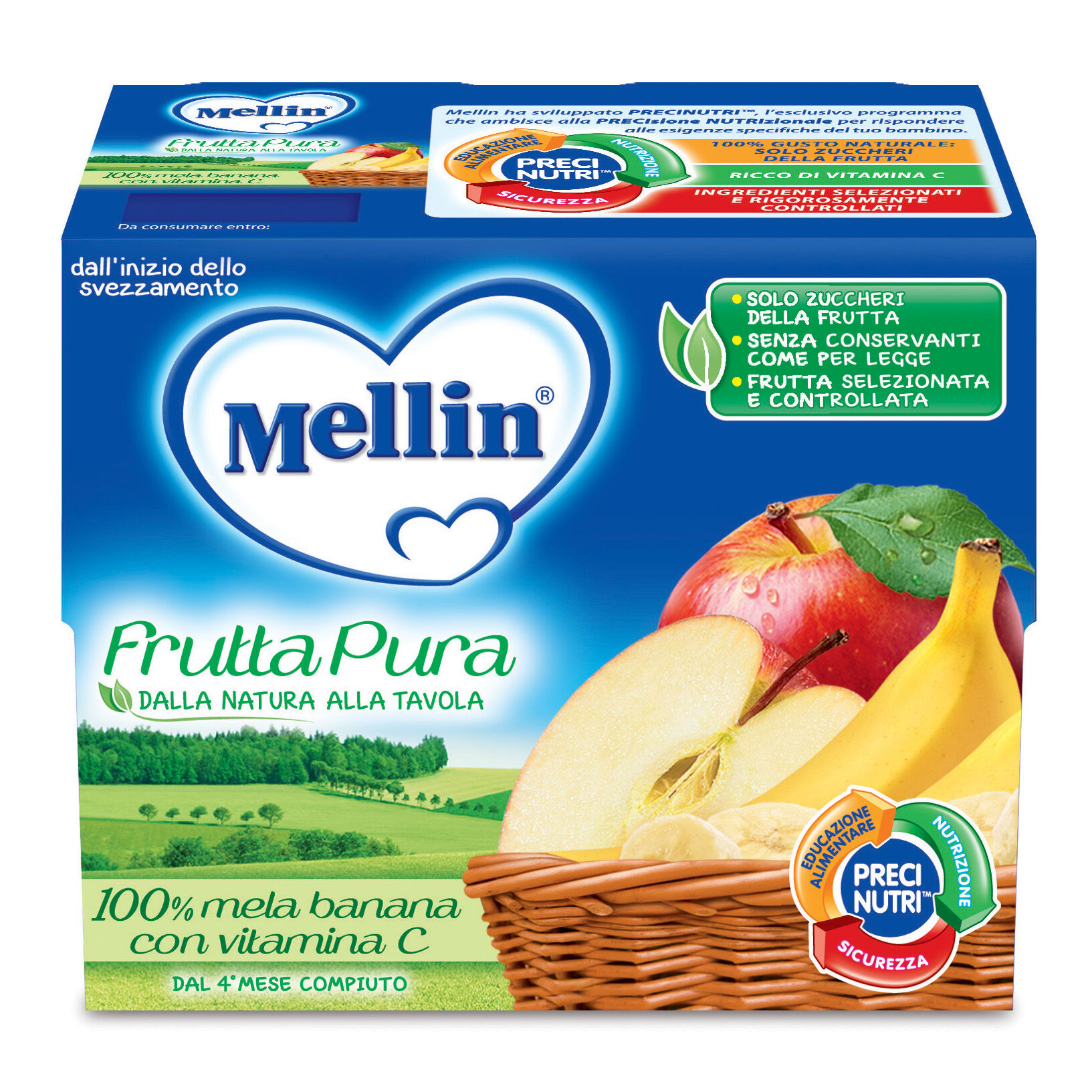 danone nutricia spa soc.ben. mellin frutta pura mela banana 4x100g