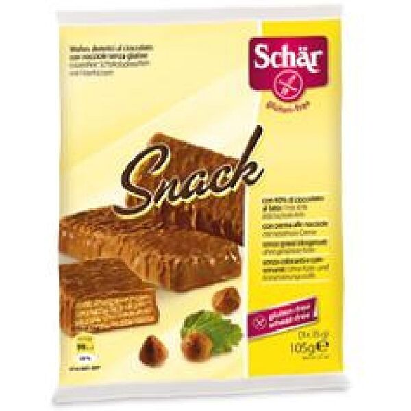 schar snack con cioccolato al latte e nocciole 3 wafer x 35 g