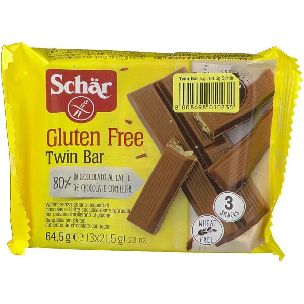 schar twin bar wafers ricoperti di cioccolato al latte 3 pezzi da 21,5 g