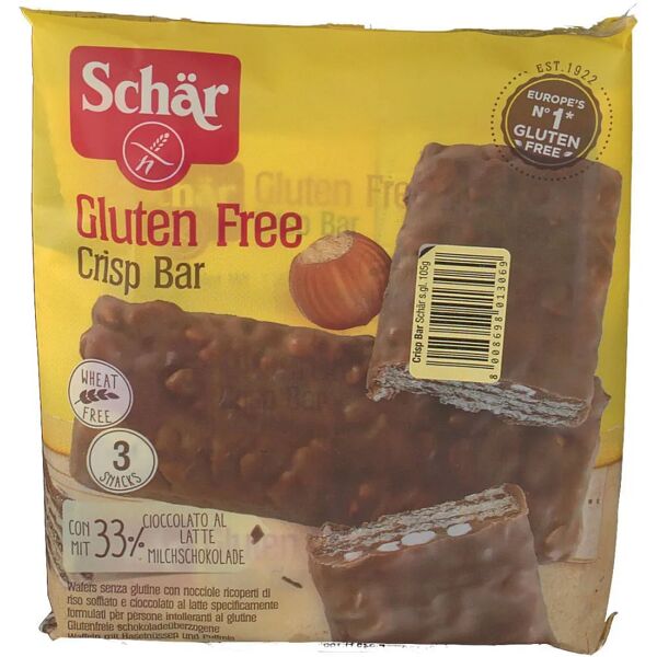 schar crisp bar wafers con nocciole ricoperti di riso soffiato e cioccolato al latte 3 porzioni da 35 g