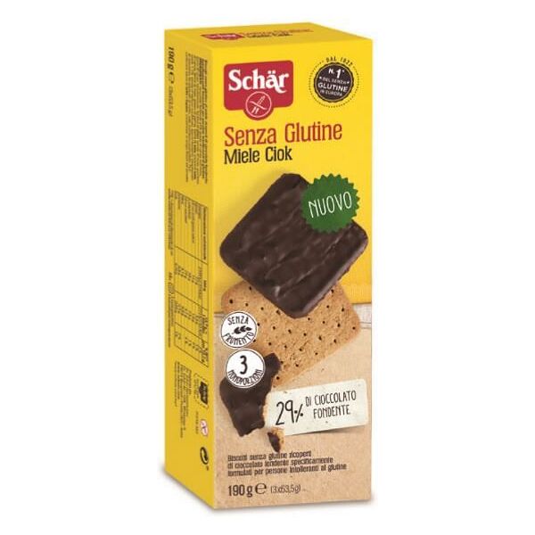 dr.schar spa schar miele ciok biscotti al miele ricoperti di cioccolato fondente 3 porzioni da 63,5 g