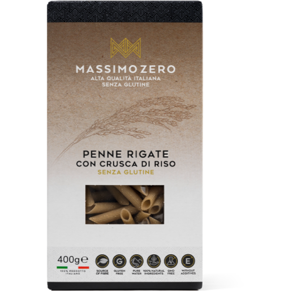 nuova terra penne rigate con crusca di riso massimo zero 400g