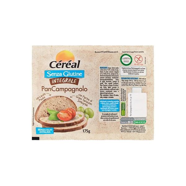 nutrition & sante  italia spa cereal senza glutine integrale pan campagnolo 175 g