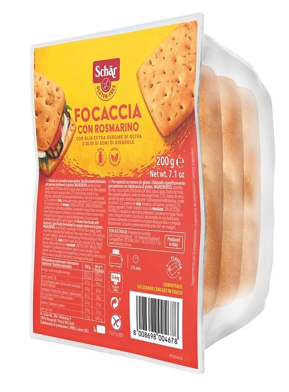 dr.schar spa schar focaccia con rosmarino senza lattosio 200 g