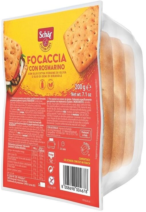 Dr.Schar Spa Schar Focaccia Con Rosmarino Senza Lattosio 200 G